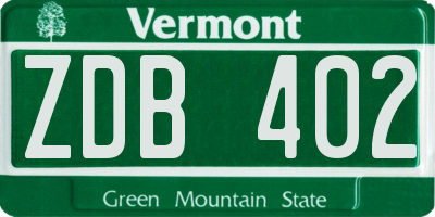 VT license plate ZDB402