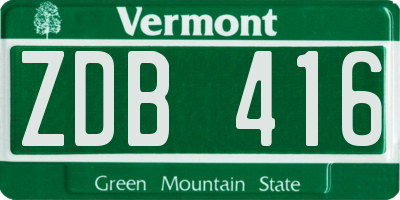 VT license plate ZDB416