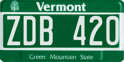 VT license plate ZDB420