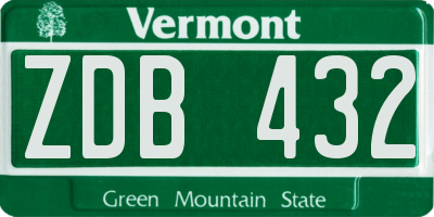 VT license plate ZDB432