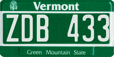 VT license plate ZDB433
