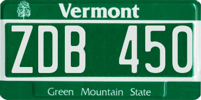 VT license plate ZDB450