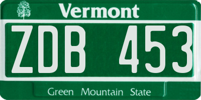 VT license plate ZDB453