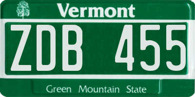 VT license plate ZDB455