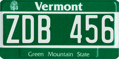 VT license plate ZDB456
