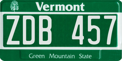 VT license plate ZDB457