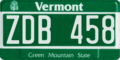VT license plate ZDB458