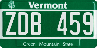 VT license plate ZDB459