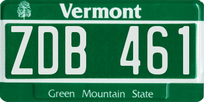 VT license plate ZDB461