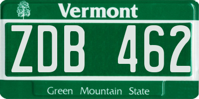 VT license plate ZDB462