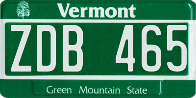 VT license plate ZDB465