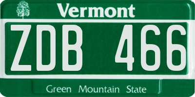 VT license plate ZDB466