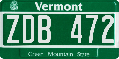 VT license plate ZDB472