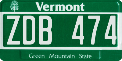 VT license plate ZDB474