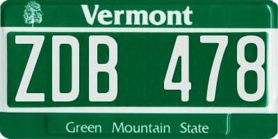 VT license plate ZDB478