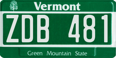 VT license plate ZDB481