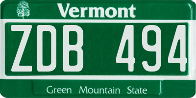 VT license plate ZDB494