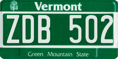 VT license plate ZDB502
