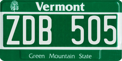VT license plate ZDB505