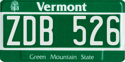 VT license plate ZDB526
