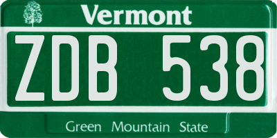 VT license plate ZDB538