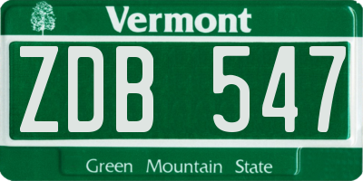 VT license plate ZDB547