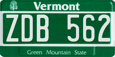 VT license plate ZDB562