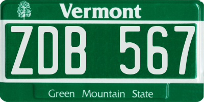 VT license plate ZDB567