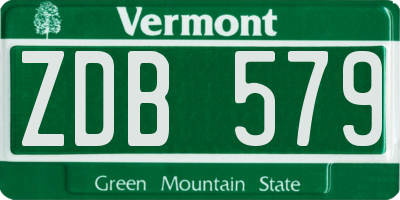 VT license plate ZDB579
