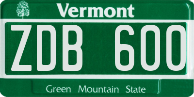 VT license plate ZDB600