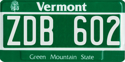 VT license plate ZDB602