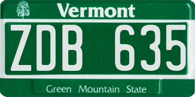 VT license plate ZDB635