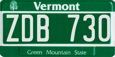 VT license plate ZDB730