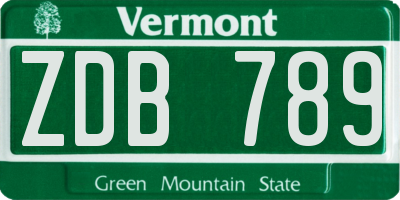 VT license plate ZDB789
