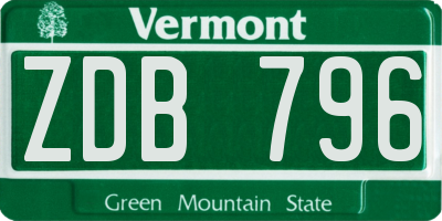 VT license plate ZDB796