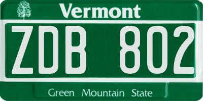 VT license plate ZDB802