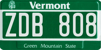 VT license plate ZDB808