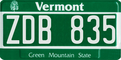 VT license plate ZDB835