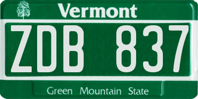 VT license plate ZDB837