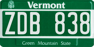VT license plate ZDB838