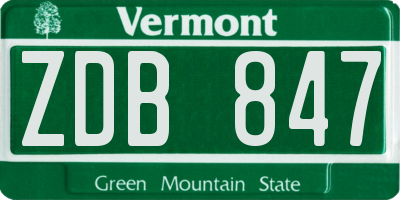 VT license plate ZDB847