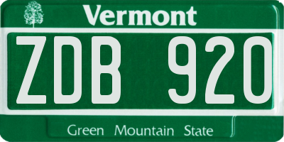 VT license plate ZDB920