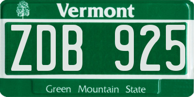 VT license plate ZDB925