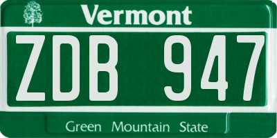 VT license plate ZDB947