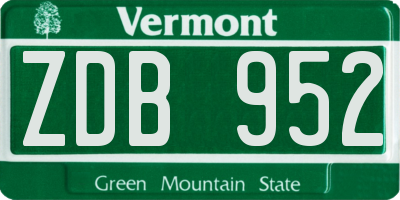 VT license plate ZDB952