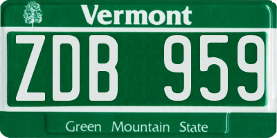 VT license plate ZDB959