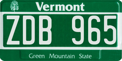 VT license plate ZDB965