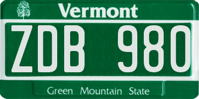 VT license plate ZDB980