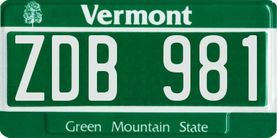 VT license plate ZDB981