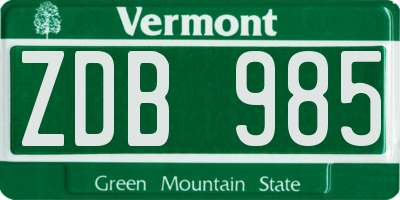 VT license plate ZDB985